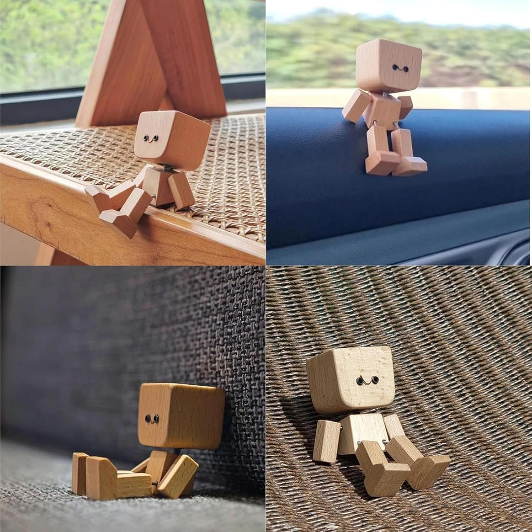 Wackelnder Holzmann Auto, Schüttelmann aus Holz Wackelfigur mit 12 Magnetischen Ausdrücken Schwankt,