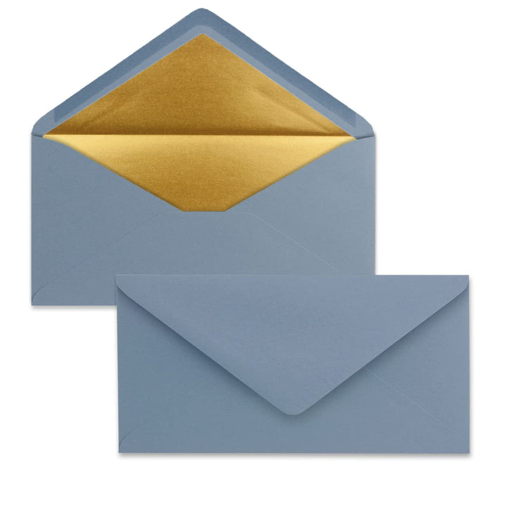 100 Brief-Umschläge DIN Lang - Graublau mit Gold-Metallic Innen-Futter - 110 x 220 mm - Nassklebung