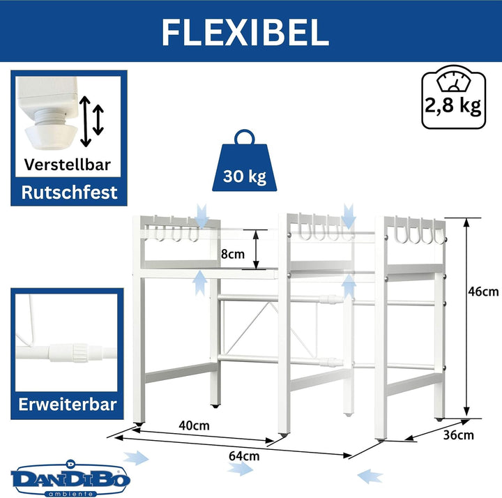 DanDiBo Verstellbares Küchenregal Weiss für Arbeitsplatte Stehend 2 Stufig 40-64 cm Regal Küche 9668