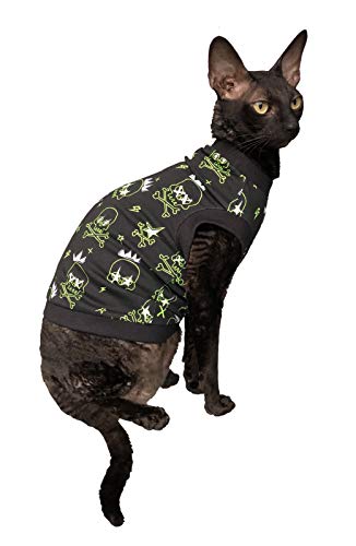 Kotomoda haarlose Katze Baumwolle Stretch T-Shirt Sculls Glow in The Dark fьr Sphynx Katzen (M) mitt