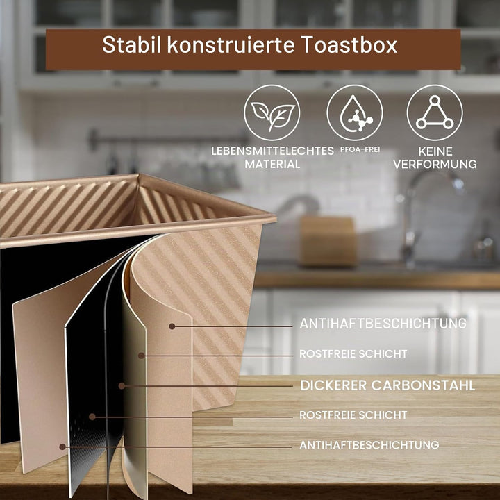 2 Grösse Brotbackform mit Deckel Toastbrot, 32×12×11 cm und 20×12×10 cm Antihaft Toastkasten, 450g u