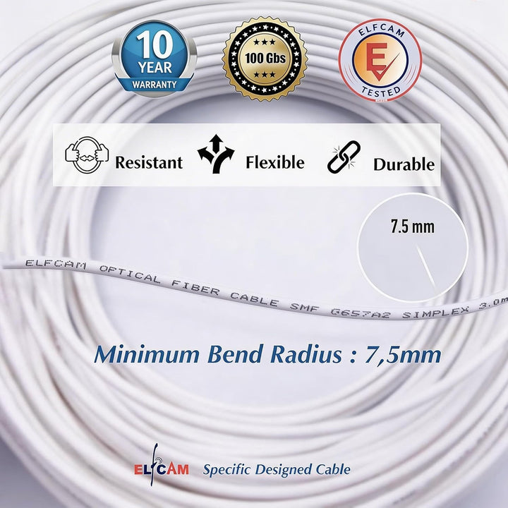 Elfcam® - 50m LWL Glasfaser-Kabel Simplex LC/APC zu SC/APC Stecker, 9/125μm OS2 Patchkabel LSZH, FTT