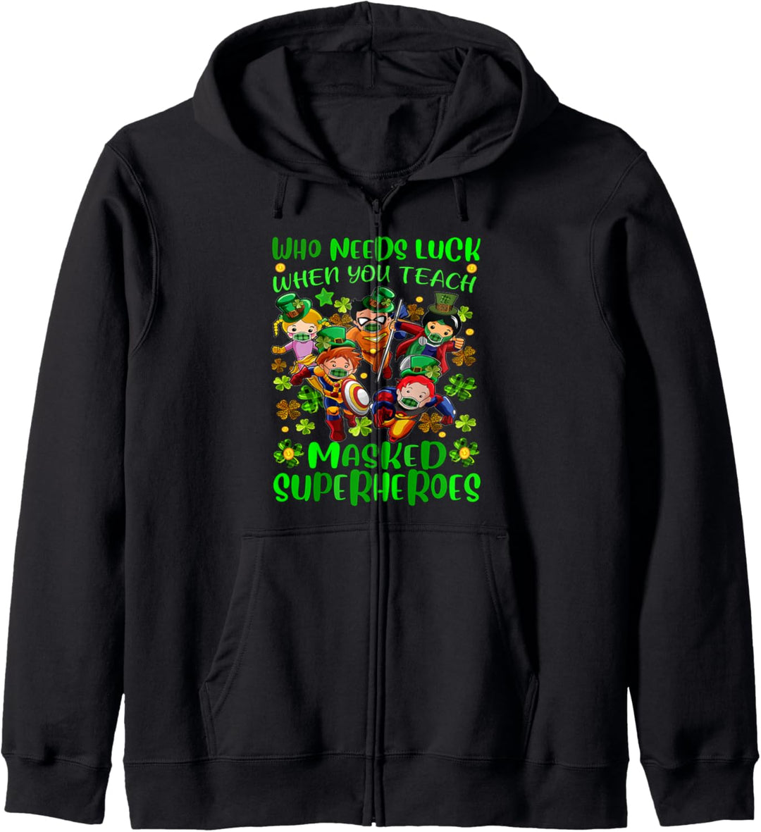St Patricks Day Teacher Superhero Shamrock Buffalo Plaid Kapuzenjacke