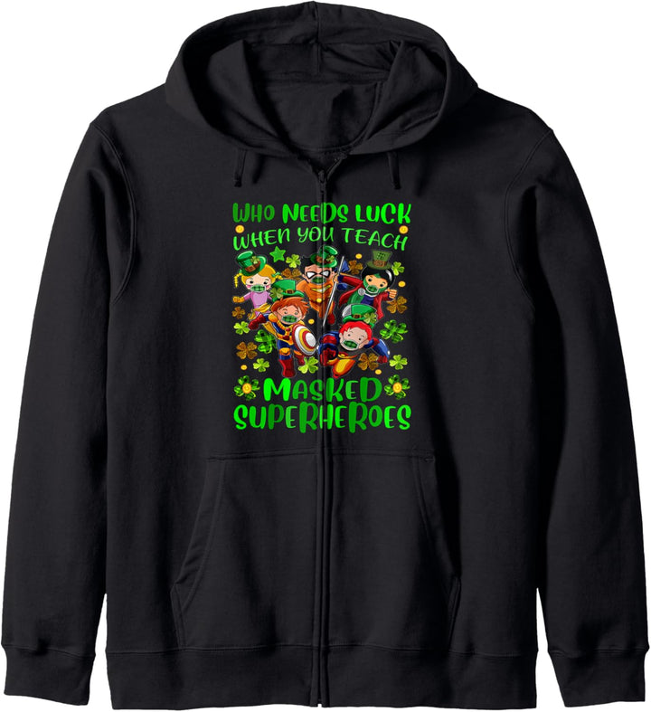 St Patricks Day Teacher Superhero Shamrock Buffalo Plaid Kapuzenjacke