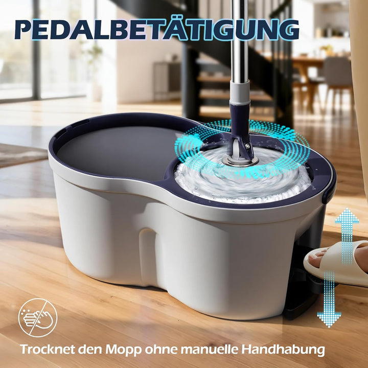 Masthome Wischmopp Set mit Eimer, 2-in-1 Putzeimer mit Wischmop,Extra 3 Mikrofaser-Pads,Wischer mit