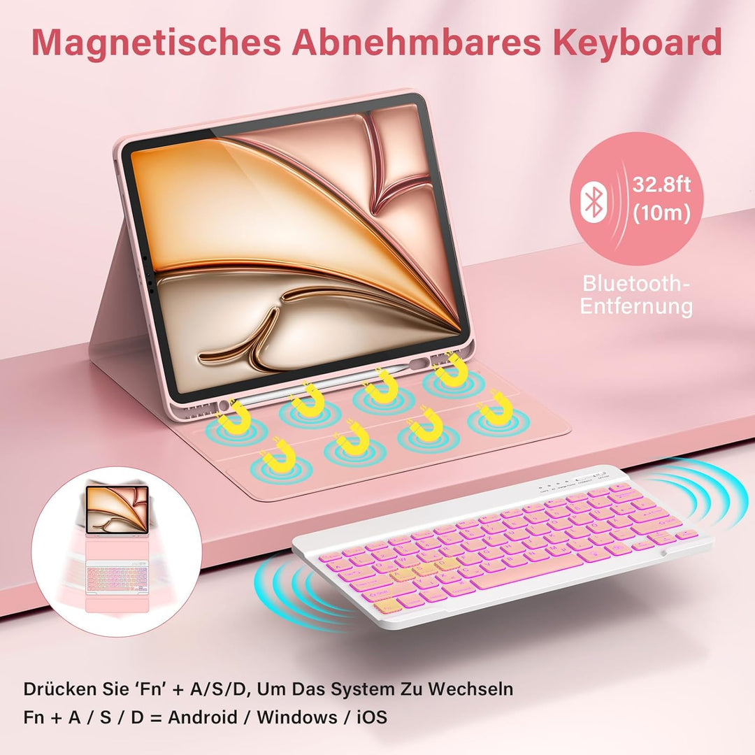 CC Store Hülle mit Tastatur für iPad Air 13 Zoll M3 2025/M2 2024, iPad Pro 12.9 Zoll 6/5/4/3 Gen, Ma