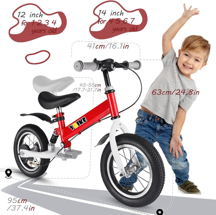 YBIKE Laufrad 2 in1, kinderfahrrad Mit Pedalen, Stossdämpfern, Schutzblechen,12 14 Zoll laufräder Ge