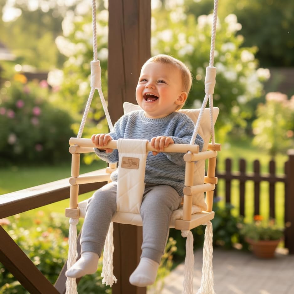 BlueKitty Schaukel für Kinder; Babyschaukel; Kinderschaukel mit Kissen; Schaukel für Haus und Garten