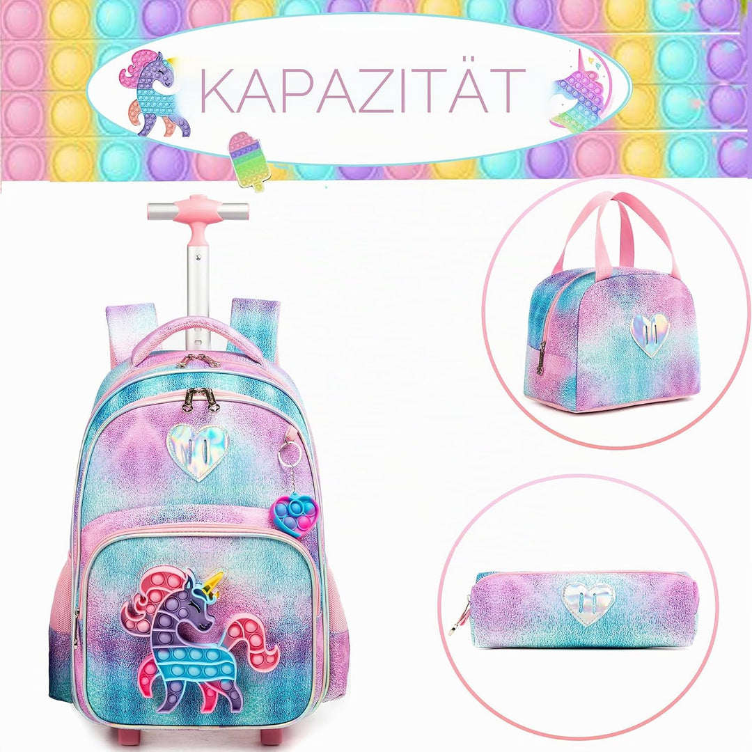 HTgroce Pop Push It Schulranzen Mit Rollen, Toy Schulranzen Trolley Pop Kinder, Fidget Trolley Rucks