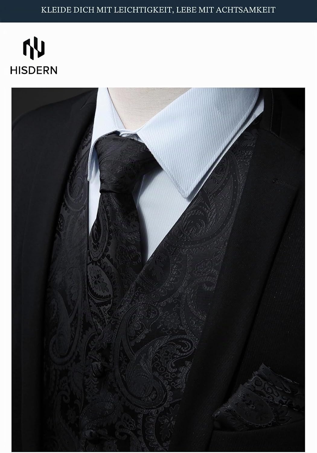 HISDERN Herren FLoral Hochzeit Weste Krawatte Einstecktuch Taschentuch Jacquard Weste Anzug Set 4XL