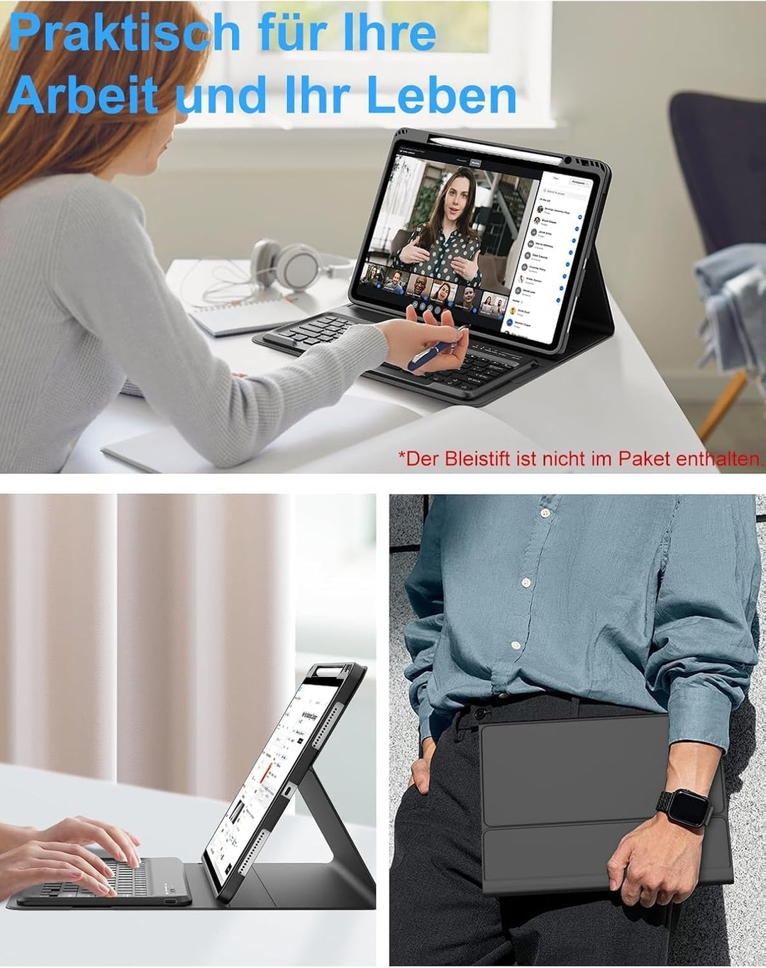 Tastatur Hülle für iPad Air 13 (M3/M2) 2025/2024, Deutsches QWERTZ, Magnetische Bluetooth Abnehmbar