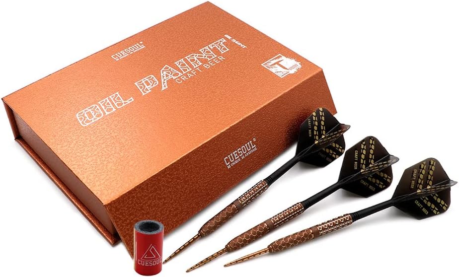 CUESOUL Steel Tip 90% Tungsten Dart Set mit Ölfarbe Finish und ROST Flights 23g HANDGEMACHTES BIER,