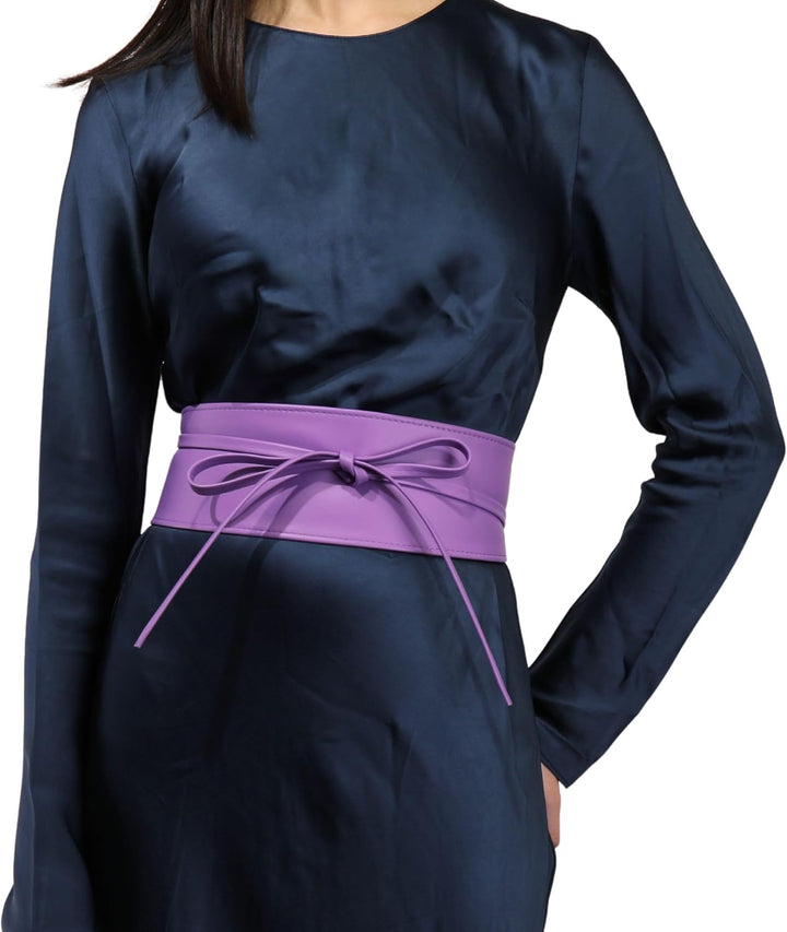 FASHIONGEN - Echtem Rindsleder Vollnarbenleder Obi Gürtel für Damen, Bindgürtel, CASSIANE Lila S-M,