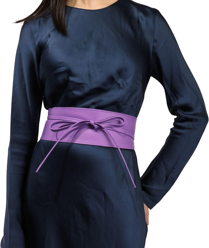 FASHIONGEN - Echtem Rindsleder Vollnarbenleder Obi Gürtel für Damen, Bindgürtel, CASSIANE Lila L-XL,