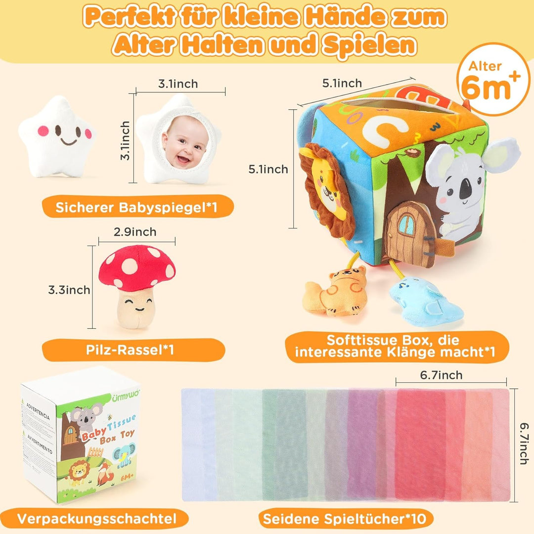 URMYWO Baby Spielzeug 6 12 Monate Tissue Box Spielzeug - Montessori motorik Sensorik Spielzeug mit S