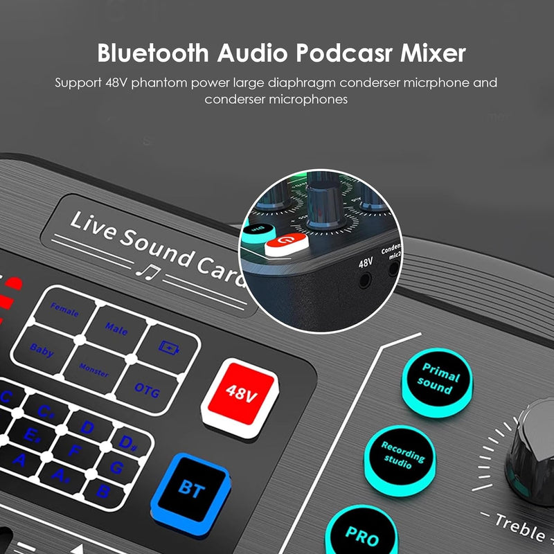 Live-Soundkarte, Bluetooth-Audio-Mixer-Board mit 15 Soundeffekten, Externe Mobile Soundkarte für Liv