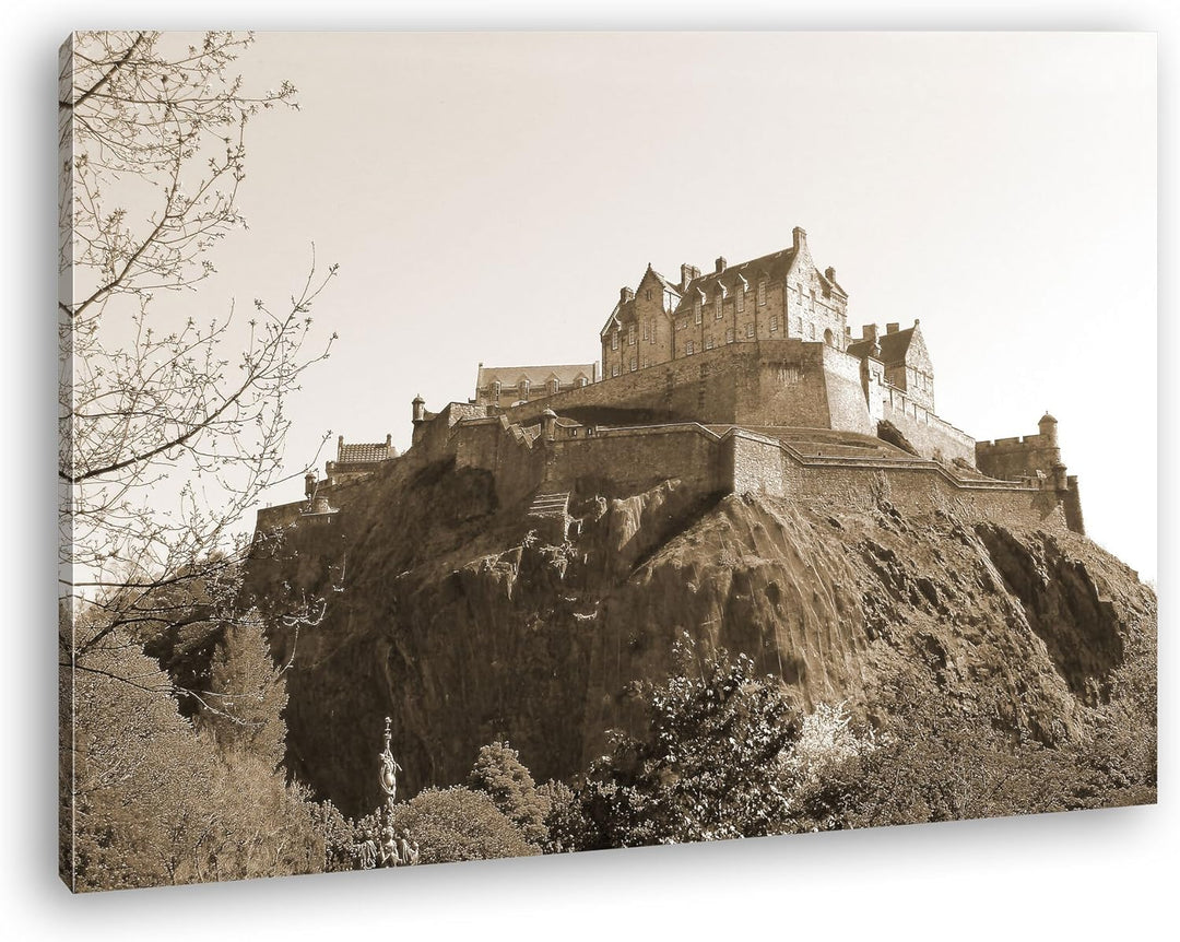 deyoli Burg in Edinburgh Schottland Format: 80x60 Effekt: Sepia als Leinwandbild, Motiv fertig gerah