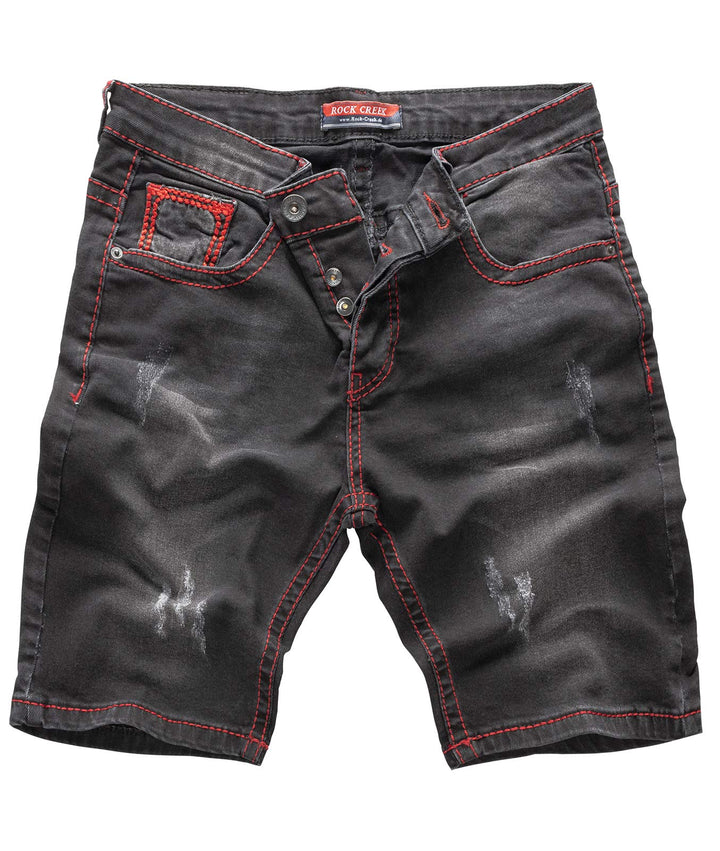 Rock Creek Herren Shorts Jeansshorts Denim Stretch Sommer Shorts Regular Slim M23 29W Black Red, 29W