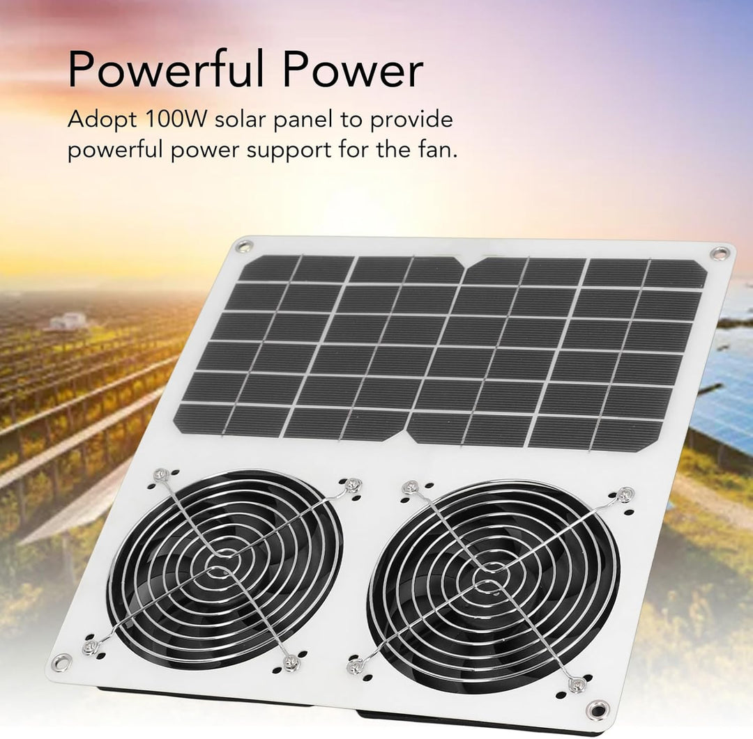 Solar-Doppellüfter-Kit, 100 W Solarbetriebener Ventilator Wasserdicht Solarbetriebener Ventilator So