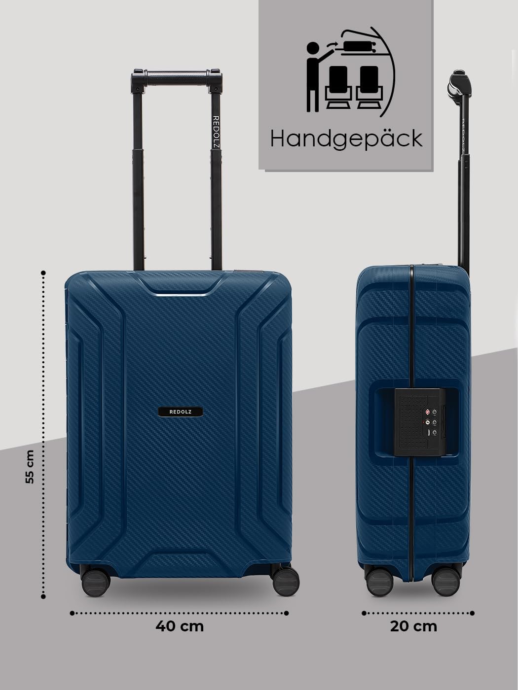 REDOLZ Hartschalen Kabinen-Koffer ohne Reissverschluss | 3-Punkt-Verschluss-System | Kleiner Trolley
