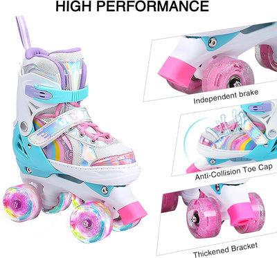 OLYSPM Rollschuhe Kinder Rollschuhe Verstellbar Rollschuhe Damen,LED Rollschuhe und 4 Grössen verste