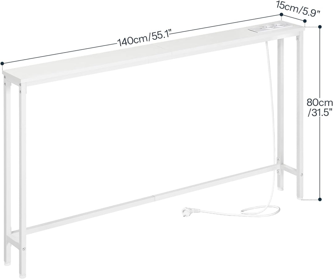 HOOBRO Schmaler Konsolentisch, 140 cm Langer Beistelltisch, Sofatisch mit Ladestation, Eingangstisch