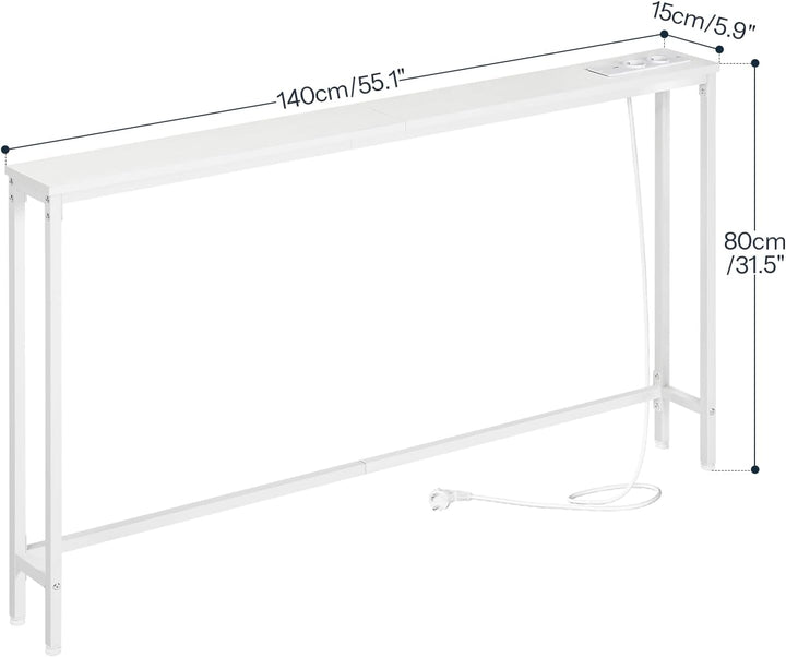 HOOBRO Schmaler Konsolentisch, 140 cm Langer Beistelltisch, Sofatisch mit Ladestation, Eingangstisch