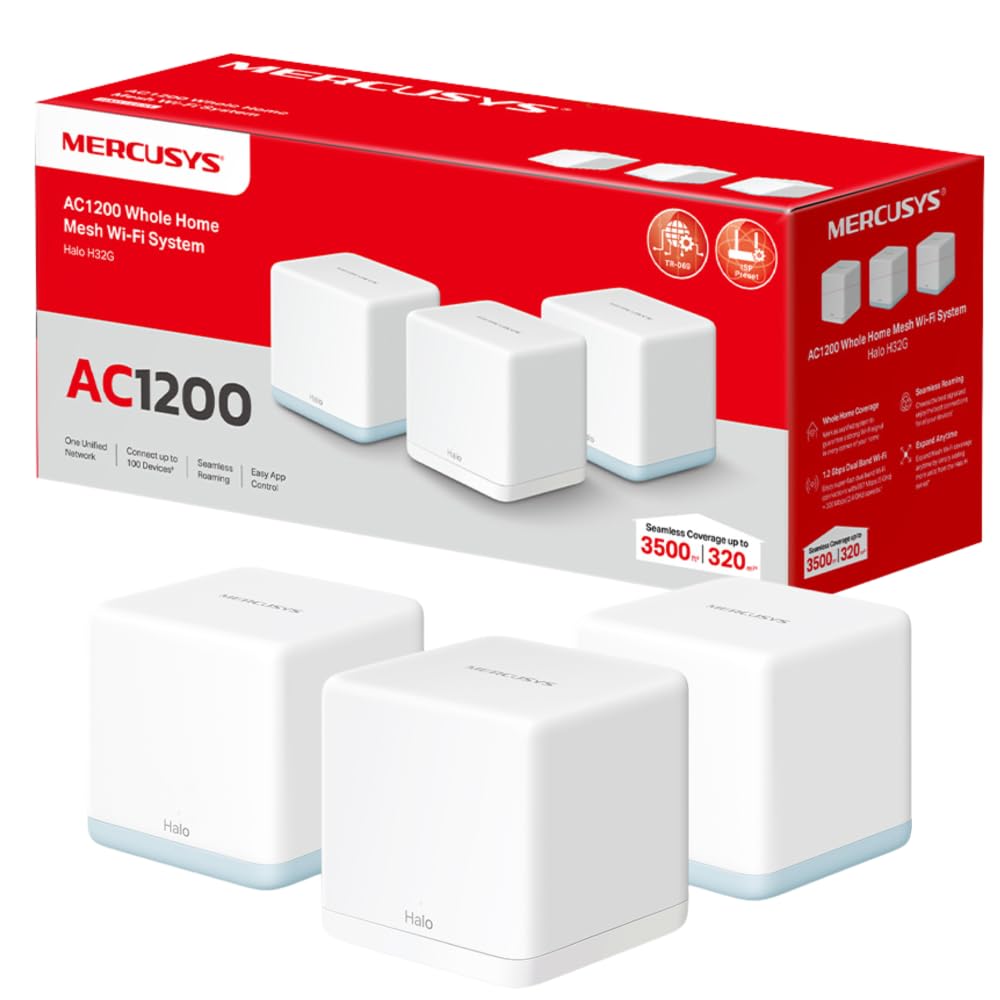 MERCUSYS TP-Link Halo H1200G (3er-Pack) WLAN Mesh Dual Band AC1200, Gigabit Ethernet Ports, Beamform