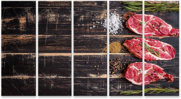 islandburner Bild auf Leinwand Rohes Fleisch Steak Gewürze Auf Dunklem Holzuntergrund Bilder Wandbil