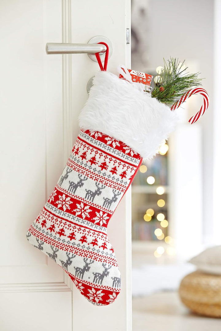 HEITMANN DECO 2er Set Nikolausstiefel zum Befüllen und Aufhängen - Nikolaus-Strumpf - rot/weiss/grau