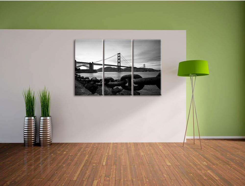 Pixxprint Golden Gate Bridge / 3-Teilig/Gesamtmass 120cm Leinwandbild bespannt auf Holzrahmen/Wandbi