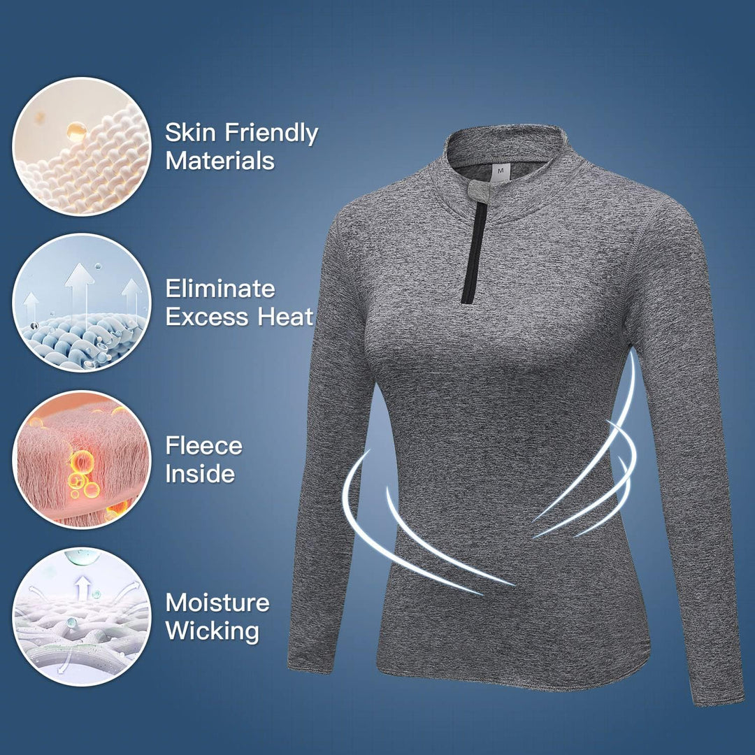 WOWENY Fleecepullover Damen 1/4 Zip Funktionsshirt Fleece warm Laufshirt Langarm mit Stehkragen, Atm