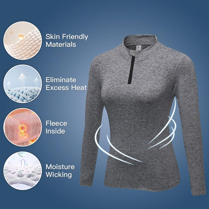 WOWENY Fleecepullover Damen 1/4 Zip Funktionsshirt Fleece warm Laufshirt Langarm mit Stehkragen, Atm