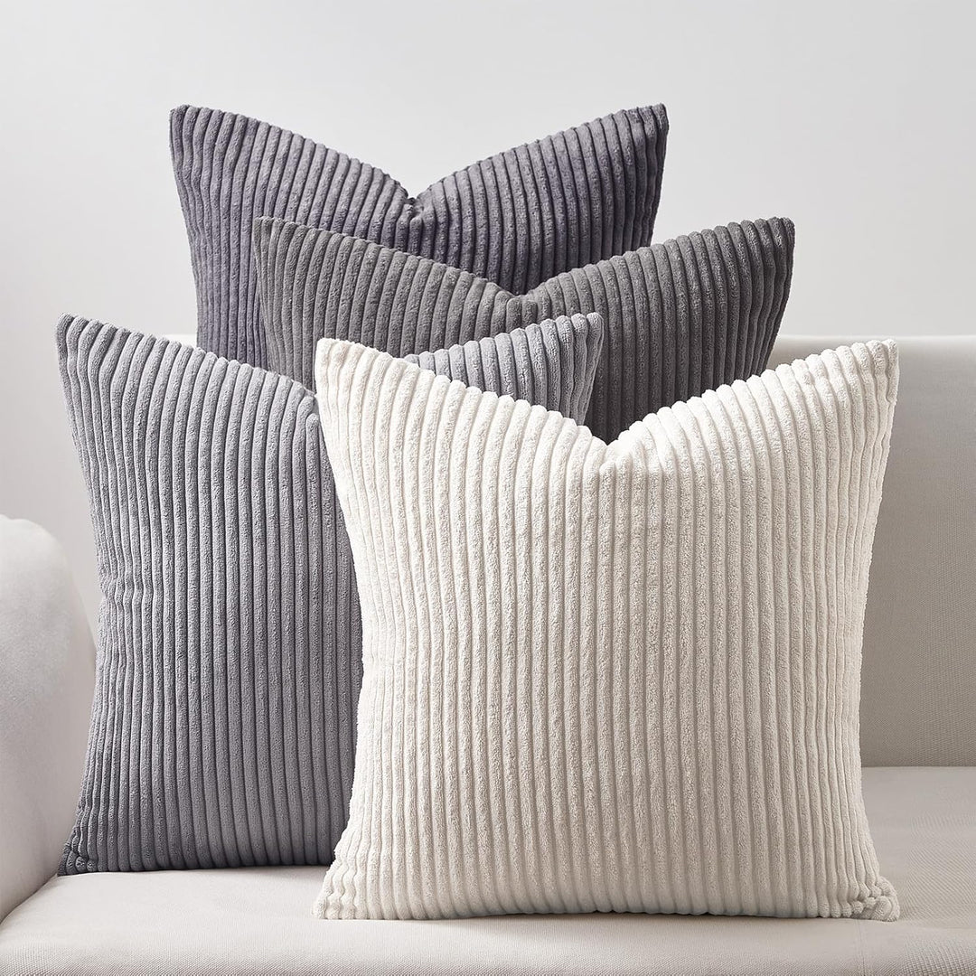 Topfinel 4er Set Kissenbezug 45x45 cm grau Kordsamt Kissenbezüge Kissenhülle Dekokissenbezug sofakis