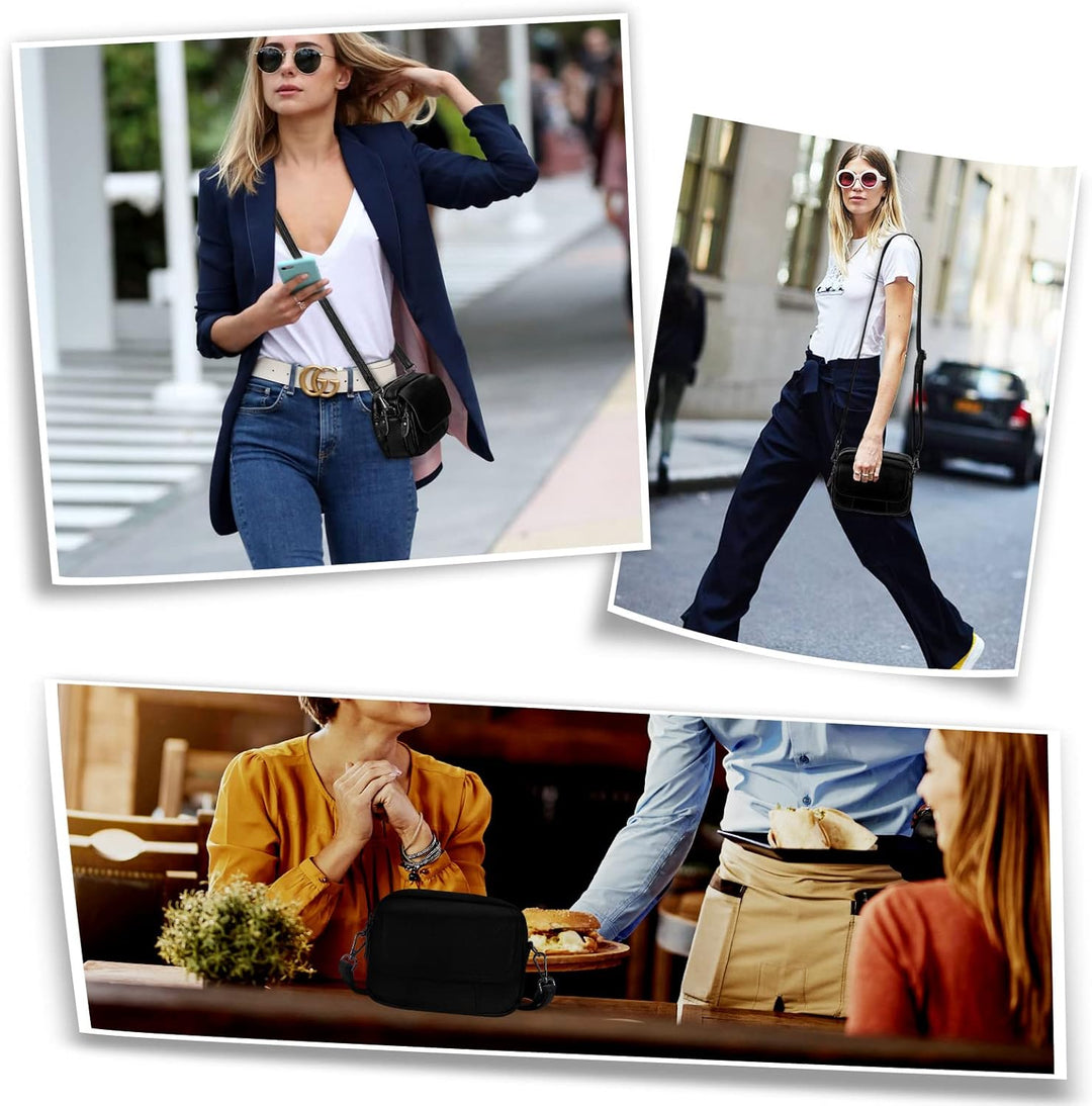 HAWEE Damen Handy Umhängetasche Echtes Leder Crossbody Schultertasche mit 3 Reissverschlüsse Kleine