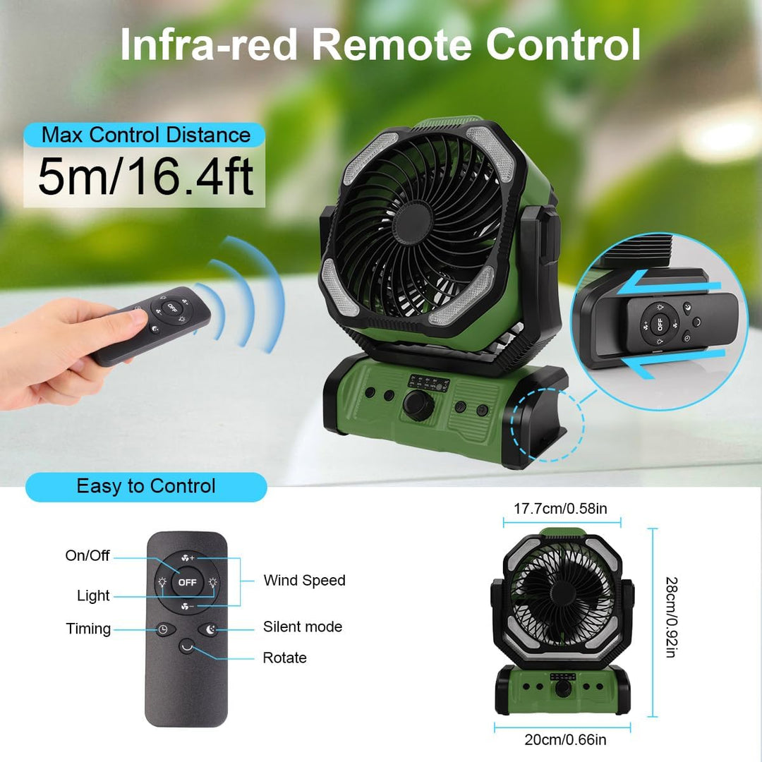 ELZO 20000mAh Camping Ventilator, Wiederaufladbarer Tischventilator USB Ventilator mit LED Licht & H