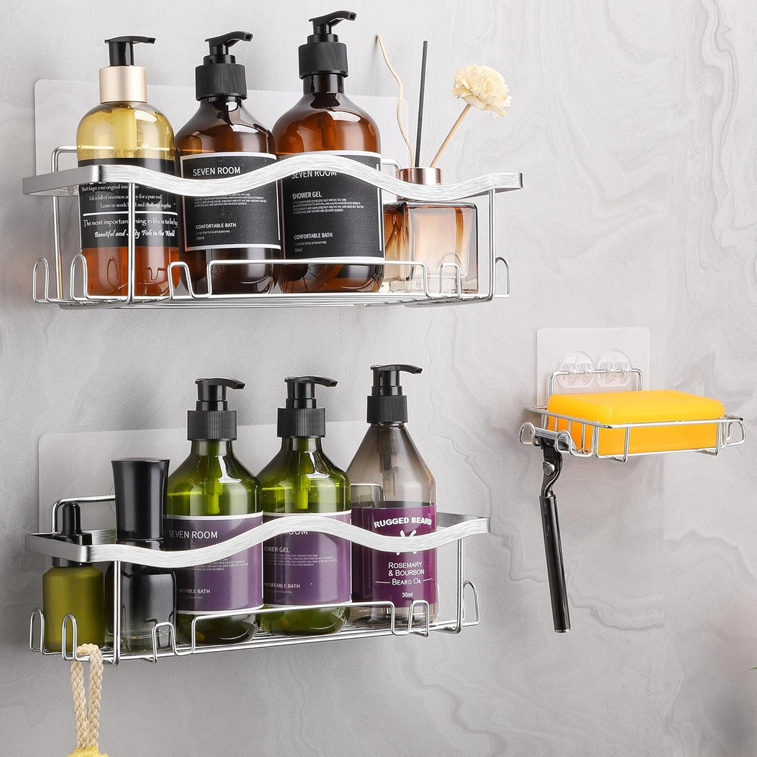 ALOCEO Duschablage ohne Bohren 3 Stück, Rostfrei Dusch Organizer, Shampoo Halterung für Dusche, Silb