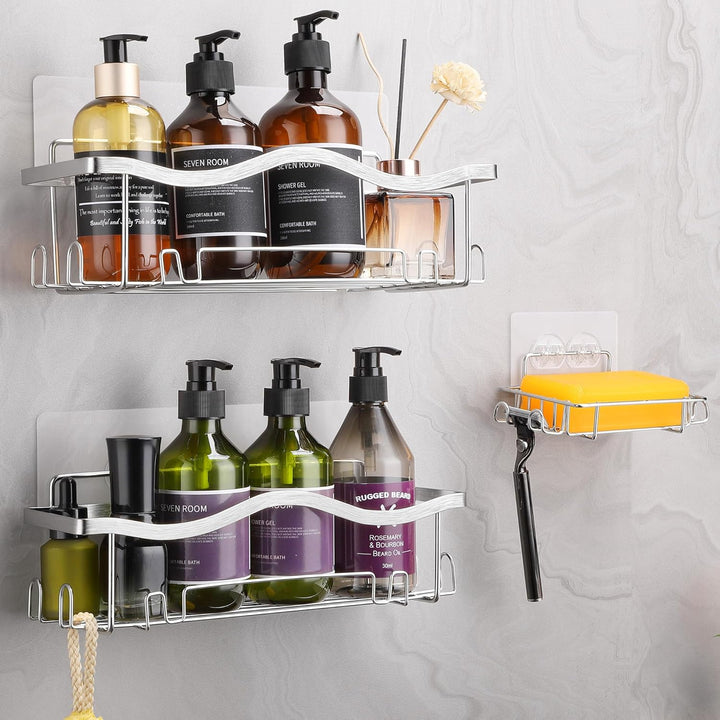 ALOCEO Duschablage ohne Bohren 3 Stück, Rostfrei Dusch Organizer, Shampoo Halterung für Dusche, Silb