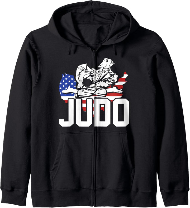 Japanischer Kampfsportler Sparring Ninja USA Flagge Judo Kapuzenjacke