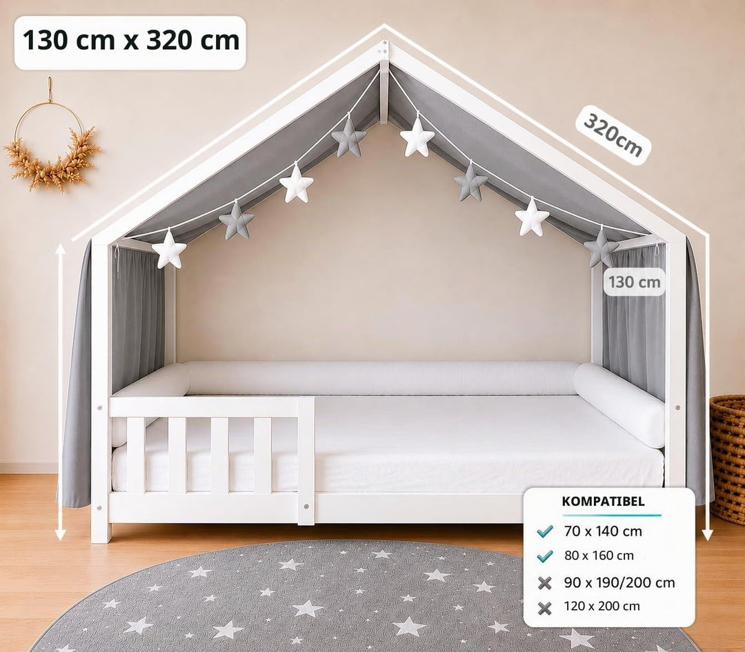 YellowNest Hausbett Himmel - 100% Baumwolle - Betthimmel Hausbett aus Musselin für Bett 70x140 cm &amp;