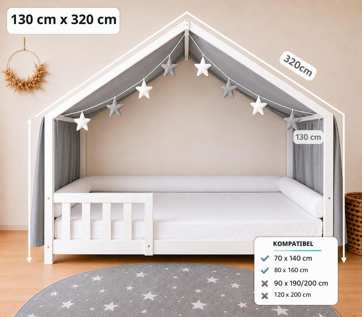 YellowNest Hausbett Himmel - 100% Baumwolle - Betthimmel Hausbett aus Musselin für Bett 70x140 cm &amp;