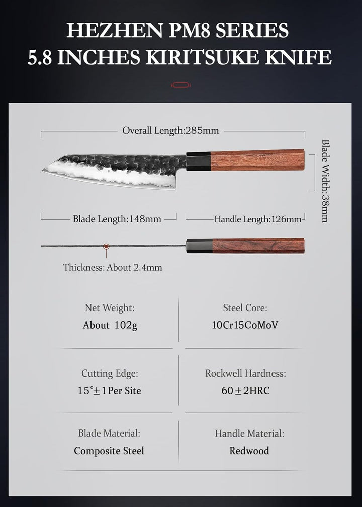 HEZHEN 15cm Kiritsuke Messer, Scharfes Kochmesser im Japanischen Stil Küchenmesser Profi, Handgeschm