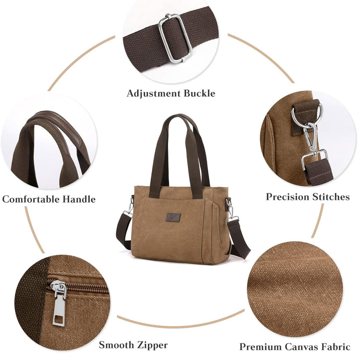 PORRASSO Damen Umhängetasche Segeltuch Handtasche Casual Schultertasche Hobotasche mit Mehreren Tasc