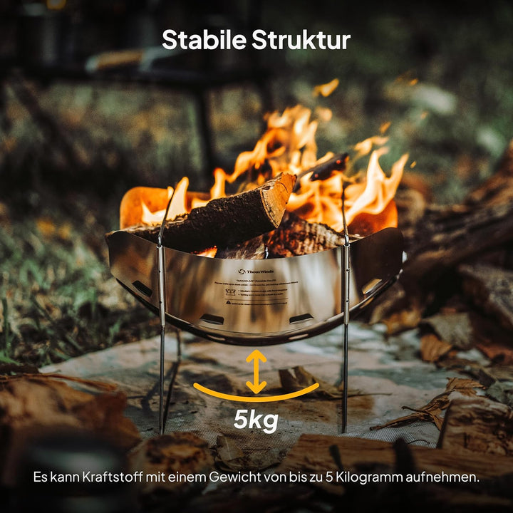Thous Winds Faltbare Feuerschale Outdoor, mit Grillrost und Aufbewahrungstasche, Ultraleicht, Tragba