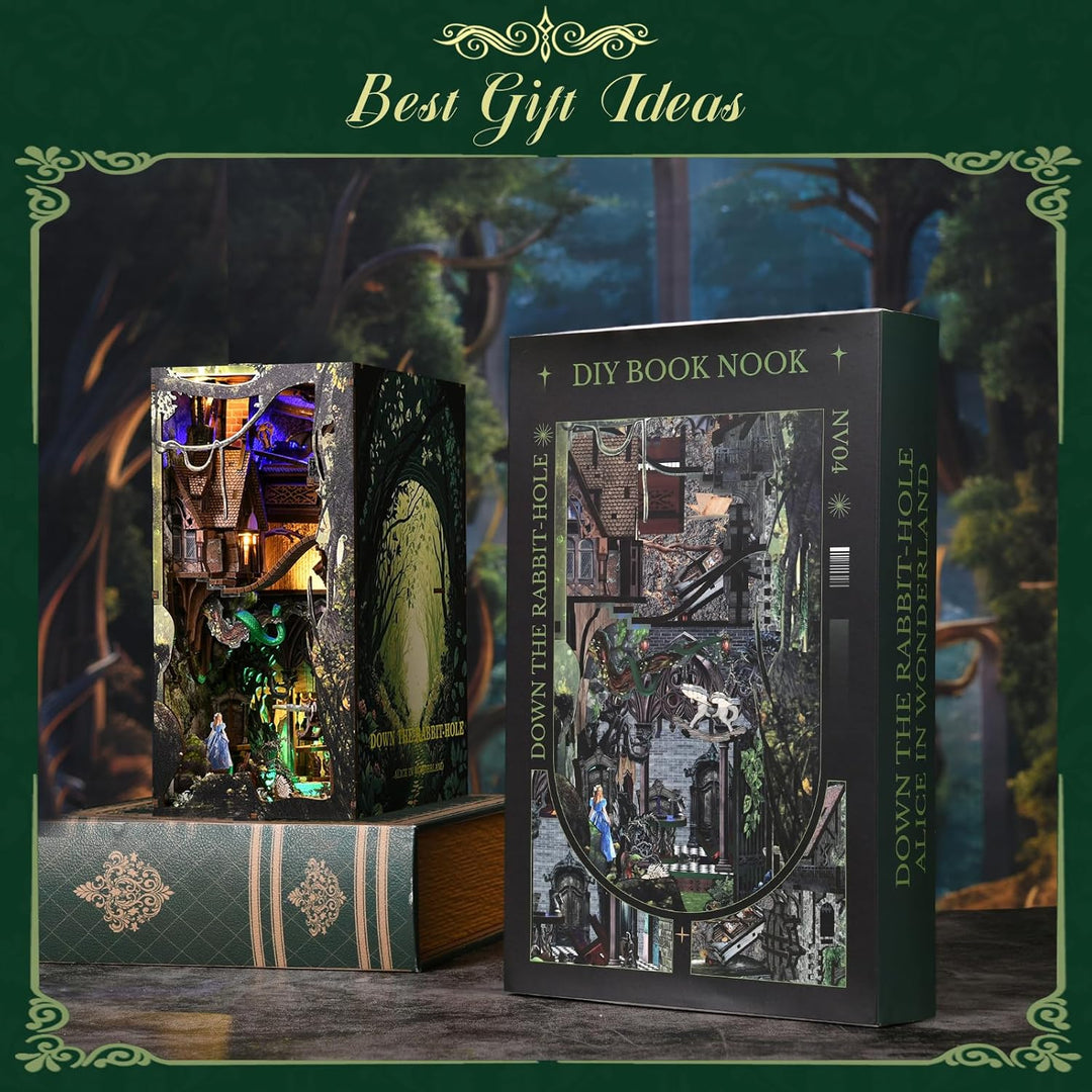 MiniCity Book Nook Kit, DIY Miniatur Puppenhaus Booknook Kit(Down The Rabbit-Hole Alice in Wonderlan