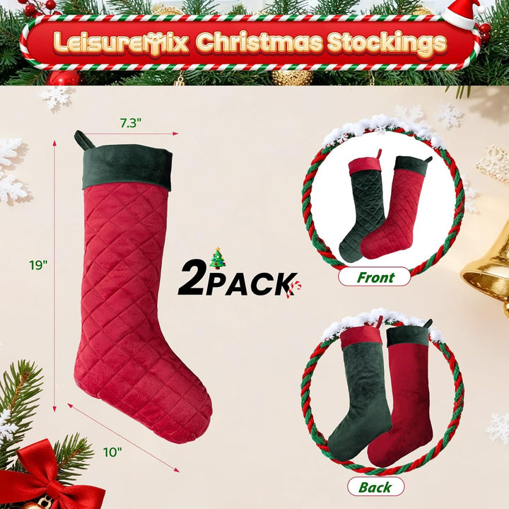 2 Stück Nikolausstrumpf zum befüllen, 48cm lang Weihnachtsstrumpf, Samt Weihnachtssocken für Party D