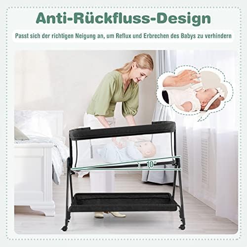 FANTASK 2 in 1 Babybett & Stubenwagen klappbar, tragbare Beistellbett mit 7 verstellbaren Höhen & Ma