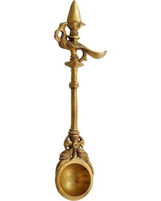 Purpledip Parrot Aarti Hawan Brass Spoon, Indian Gift Item (10218)