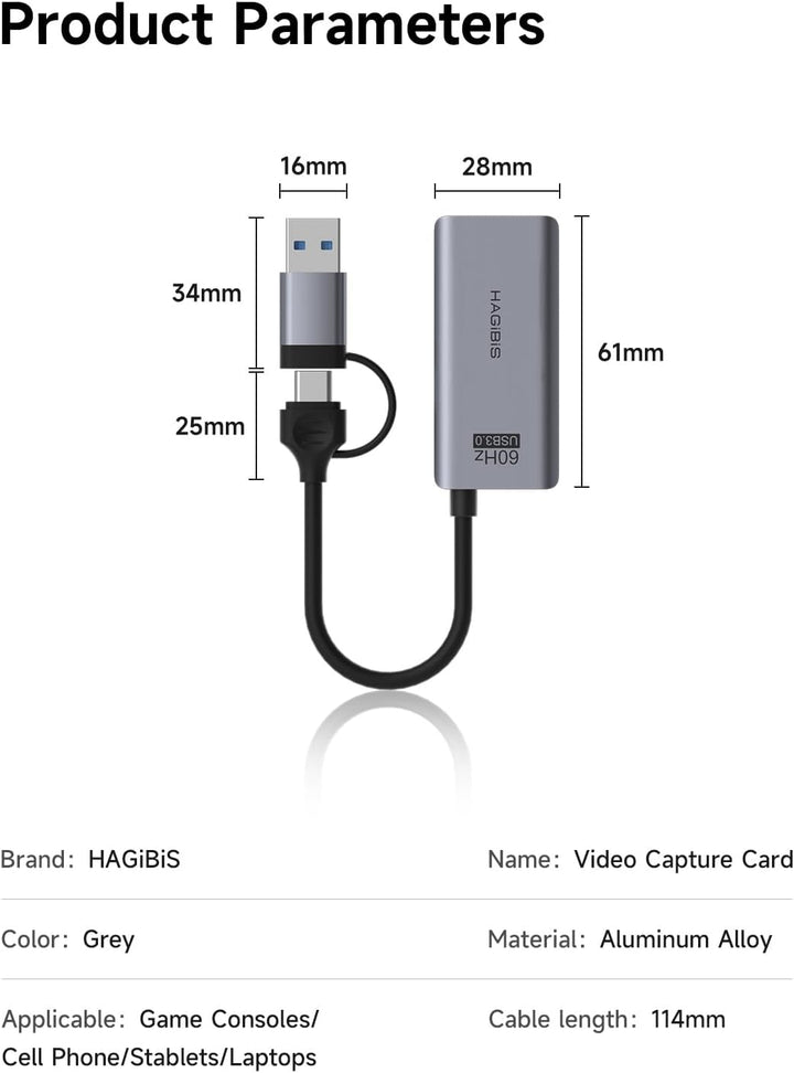 Hagibis USB 3.0 Video Capture Card with 100W PD HDMI to USB/USB C 1080P HD 60fps Live and Record Vid