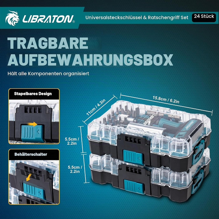 LIBRATON 24-tlg. 1/4" Drive T-Griff Ratsche &amp; Universalschlüssel, Bitsatz, Steckschlüssel adapter Ad